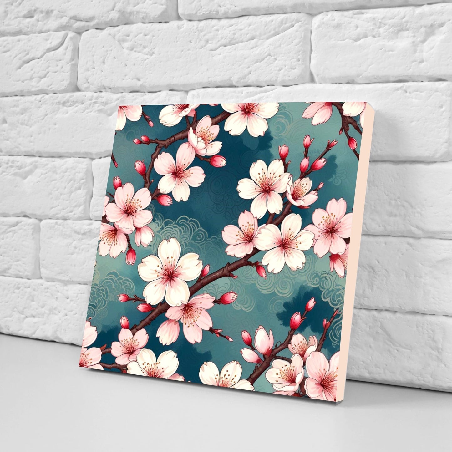 Japanese Ceramic Tiles Cherry Blossom Flower Design - Set of 2 Wall Décor Tiles - Kitchen Backsplash Tiles, Decorative Tiles, Bathroom Tiles