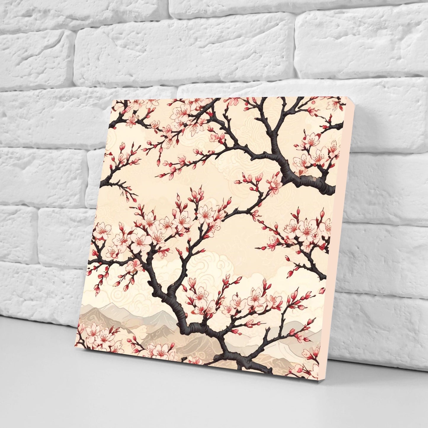 Japanese Ceramic Tiles Cherry Blossom Flower Design - Set of 2 Wall Décor Tiles - Kitchen Backsplash Tiles, Decorative Tiles, Bathroom Tiles
