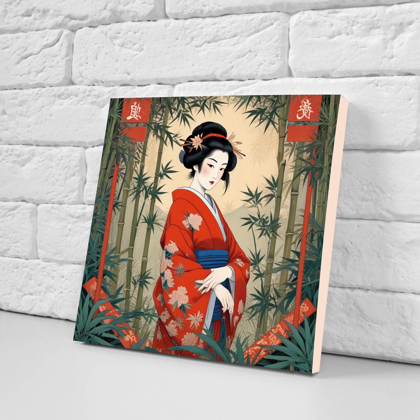 Japanese Ceramic Tiles - Japanese Geisha -Set of 2 Wall Decor Flower tiles -Kitchen Backsplash Tiles,Table Decorative Tiles,Bathroom,Coaster