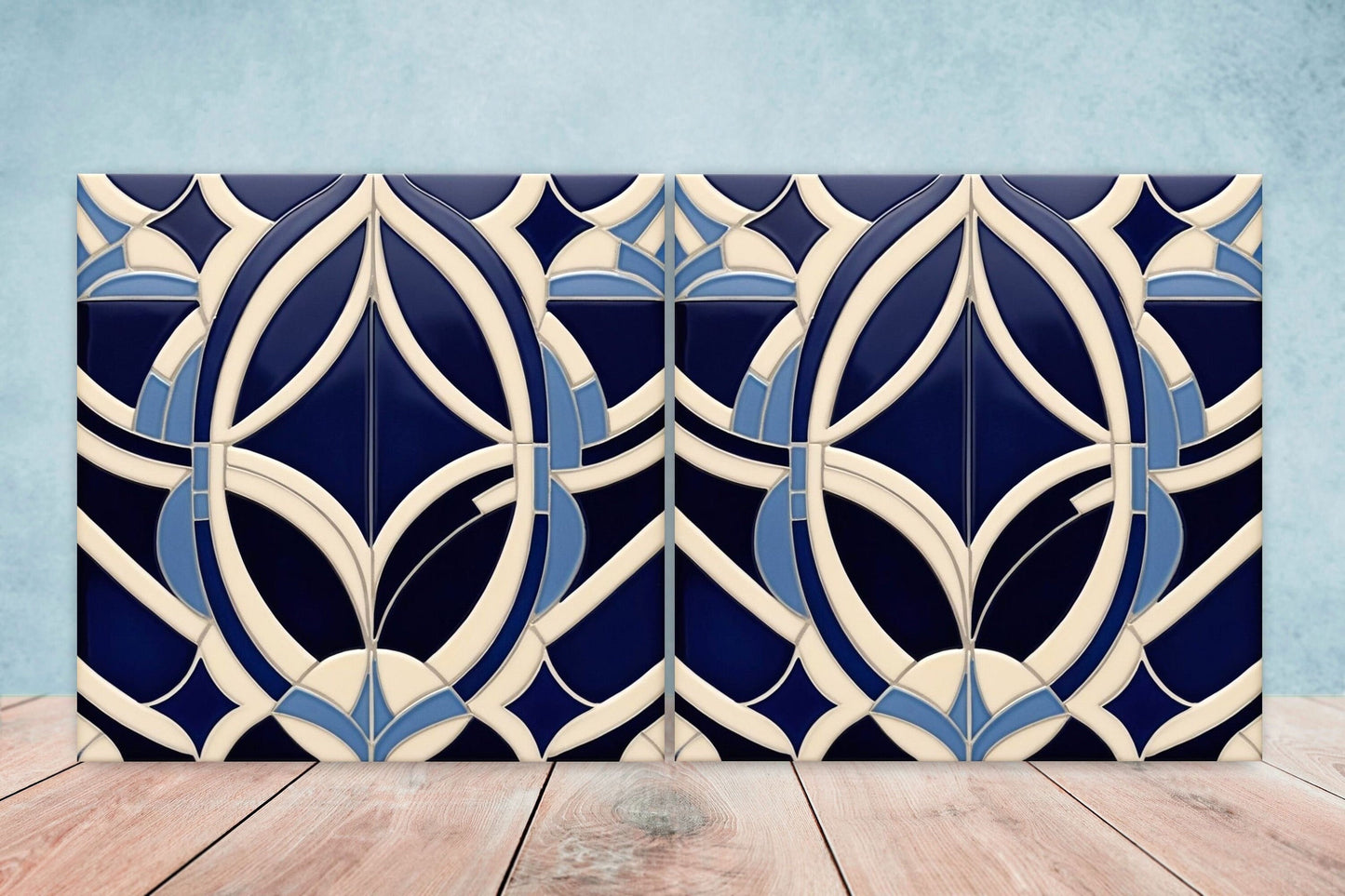 Art Deco Ceramic tiles - Set of 2 Art Deco Wall Decor Geometric Tiles - Kitchen Backsplash Tiles, Table Decorative Tiles, Bathroom Tiles