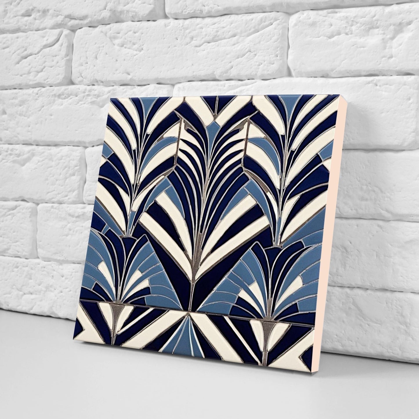 Art Deco Ceramic tiles - Set of 2 Art Deco Wall Decor Geometric Tiles - Kitchen Backsplash Tiles, Table Decorative Tiles, Bathroom Tiles