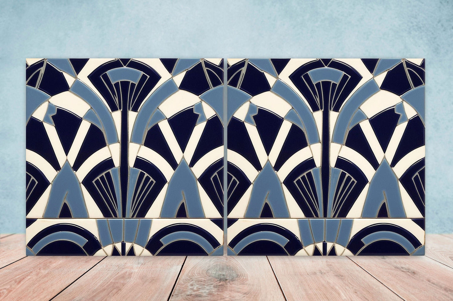 Art Deco Ceramic tiles - Set of 2 Art Deco Wall Decor Geometric Tiles - Kitchen Backsplash Tiles, Table Decorative Tiles, Bathroom Tiles