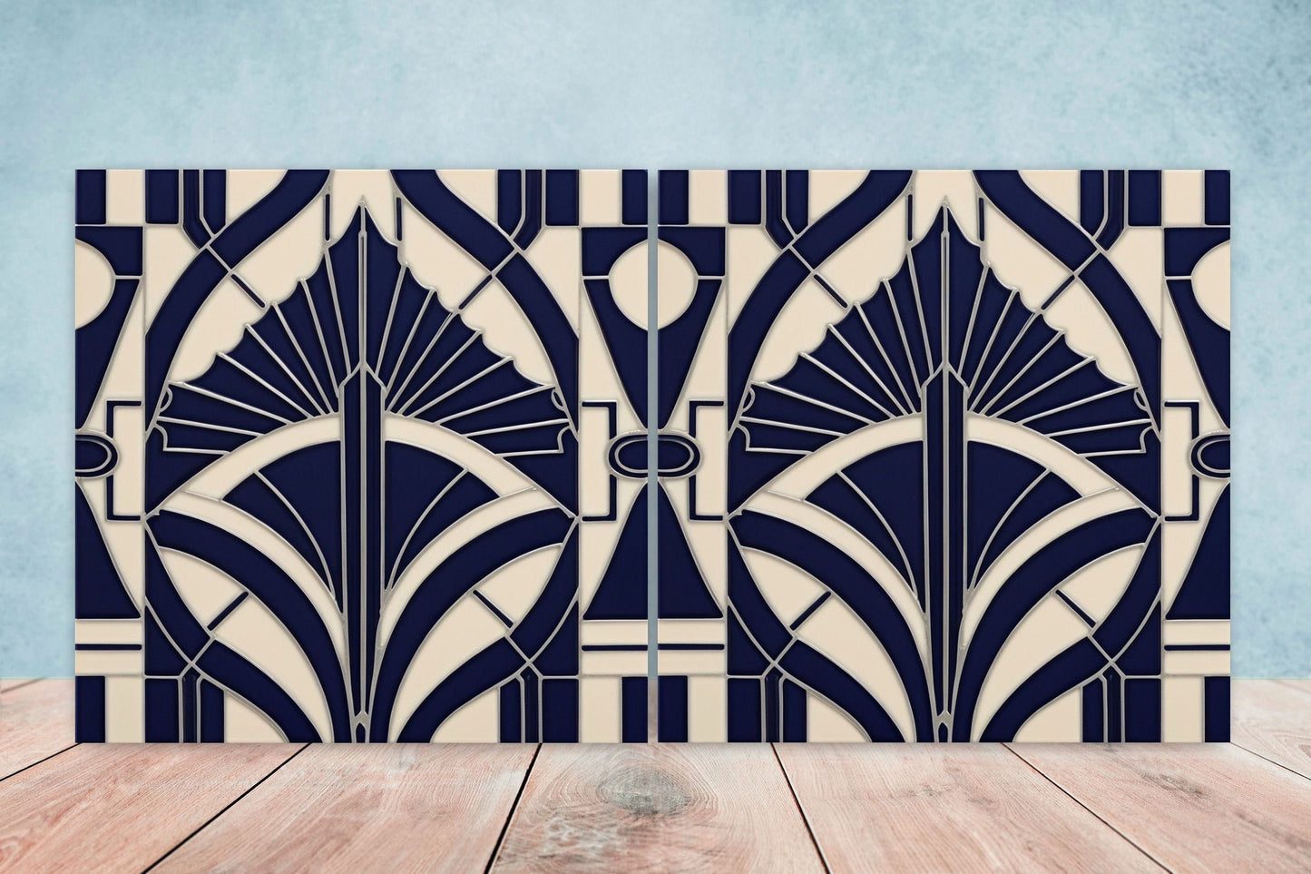 Art Deco Ceramic tiles - Set of 2 Art Deco Wall Decor Geometric Tiles - Kitchen Backsplash Tiles, Table Decorative Tiles, Bathroom Tiles