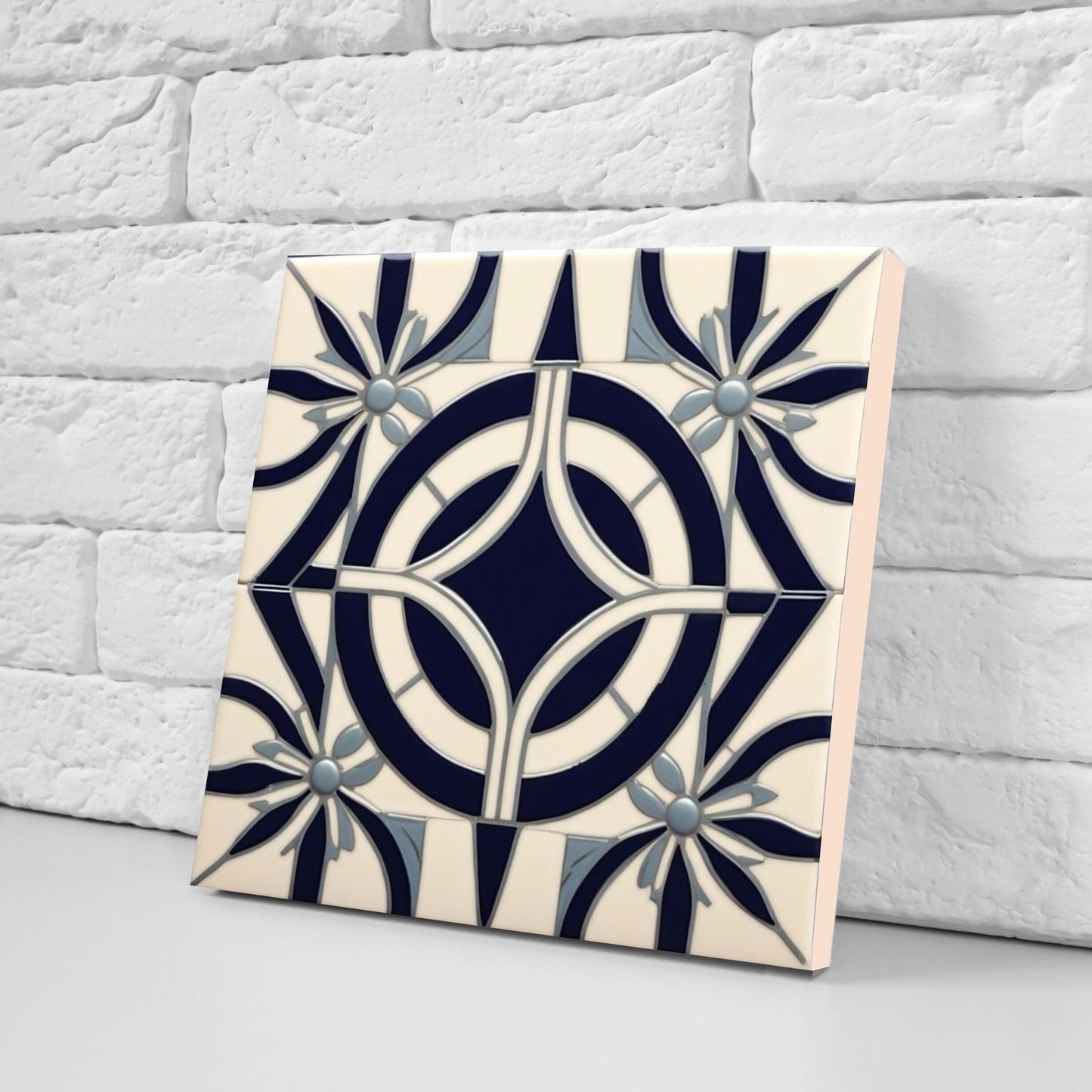 Art Deco Ceramic tiles - Set of 2 Art Deco Wall Decor Geometric Tiles - Kitchen Backsplash Tiles, Table Decorative Tiles, Bathroom Tiles
