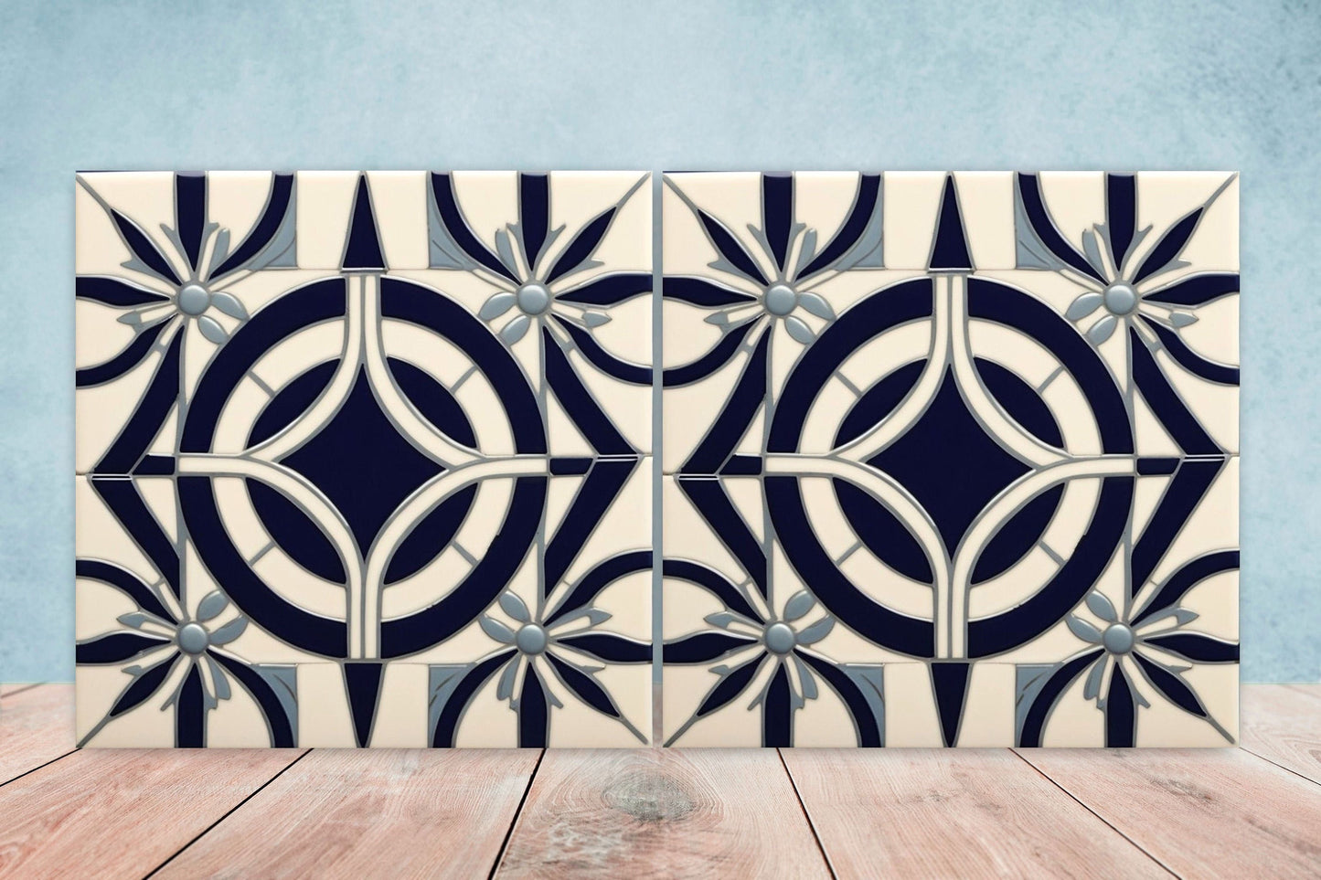 Art Deco Ceramic tiles - Set of 2 Art Deco Wall Decor Geometric Tiles - Kitchen Backsplash Tiles, Table Decorative Tiles, Bathroom Tiles