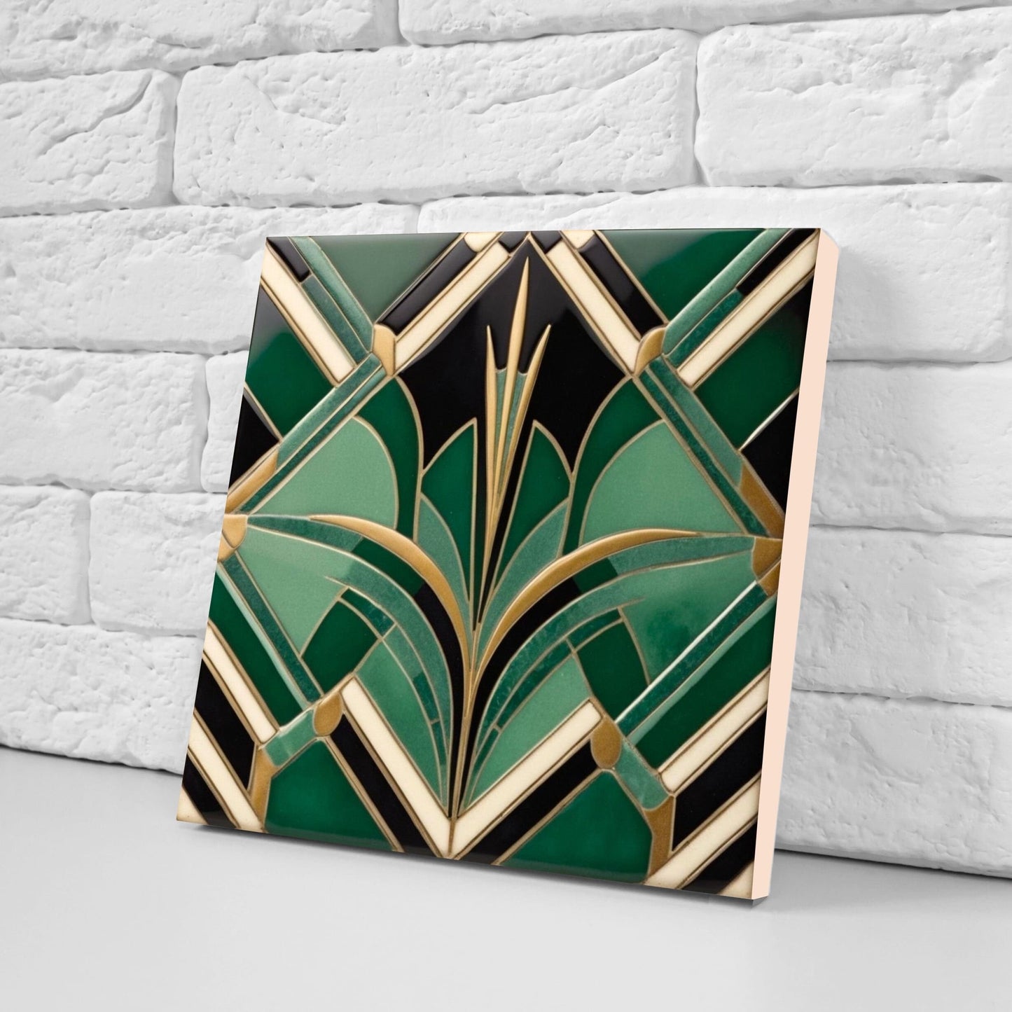 Art Deco Ceramic tiles - Set of 2 Art Deco Wall Decor Geometric Tiles - Kitchen Backsplash Tiles, Table Decorative Tiles, Bathroom Tiles