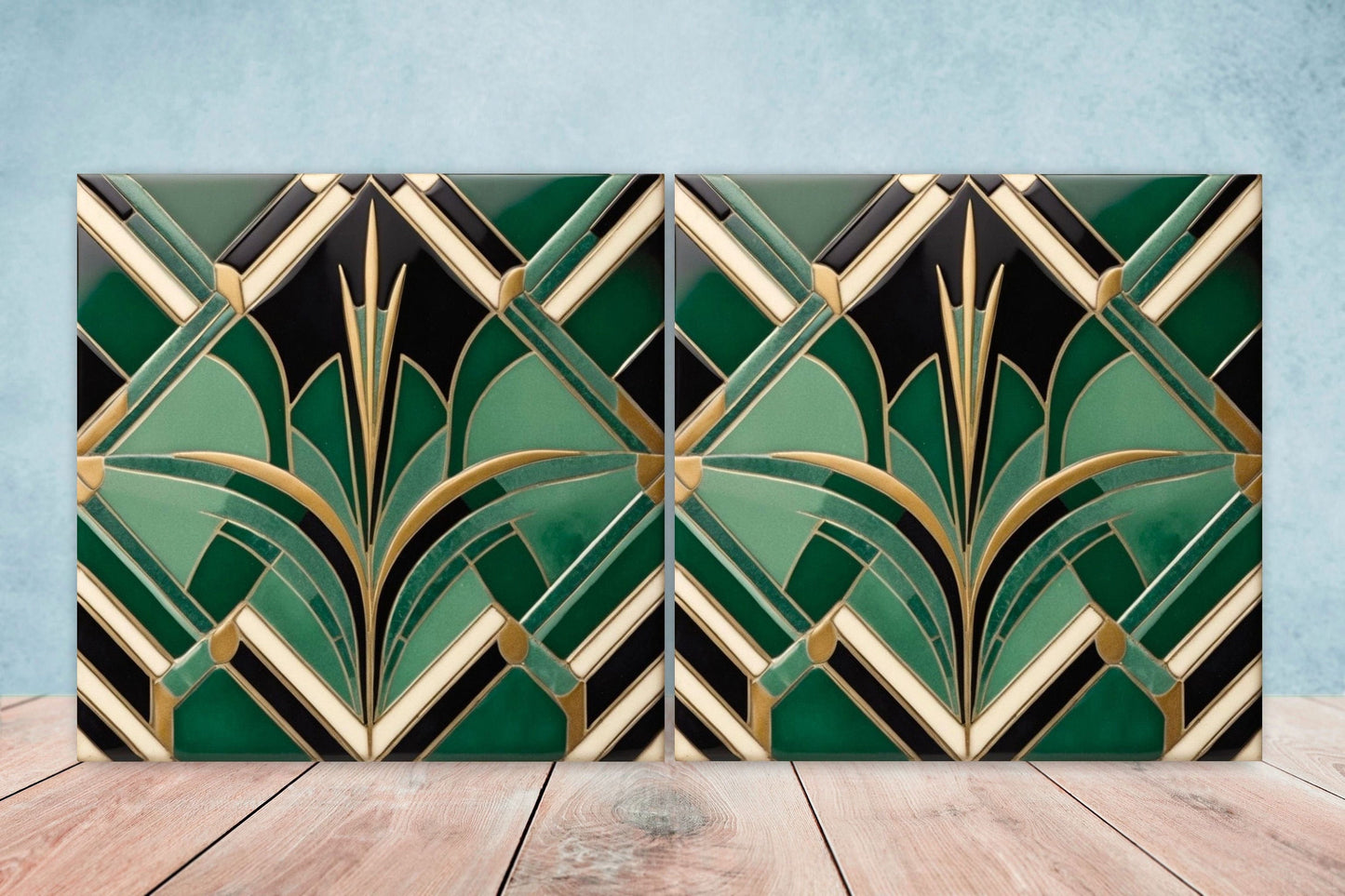 Art Deco Ceramic tiles - Set of 2 Art Deco Wall Decor Geometric Tiles - Kitchen Backsplash Tiles, Table Decorative Tiles, Bathroom Tiles