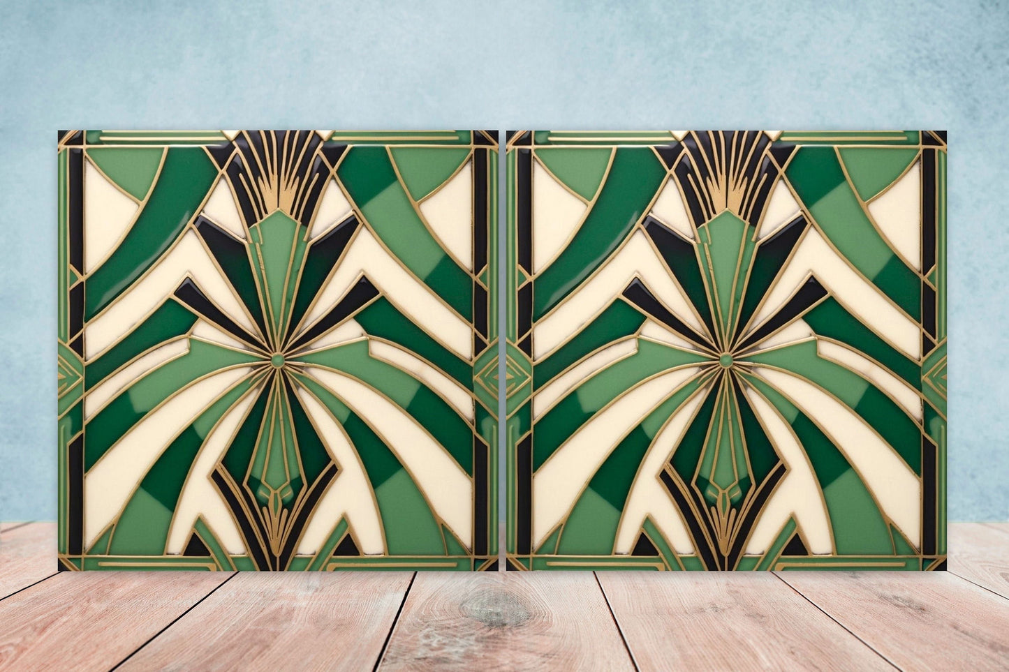 Art Deco Ceramic tiles - Set of 2 Art Deco Wall Decor Geometric Tiles - Kitchen Backsplash Tiles, Table Decorative Tiles, Bathroom Tiles