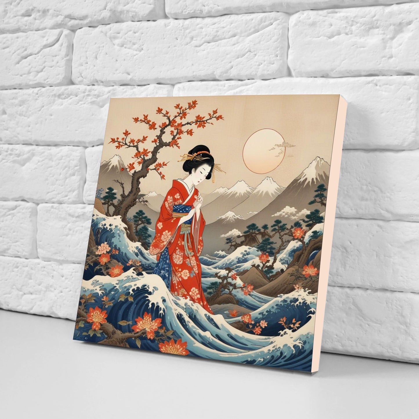 Japanese Ceramic Tiles - Japanese Geisha -Set of 2 Wall Decor Flower tiles -Kitchen Backsplash Tiles,Table Decorative Tiles,Bathroom,Coaster