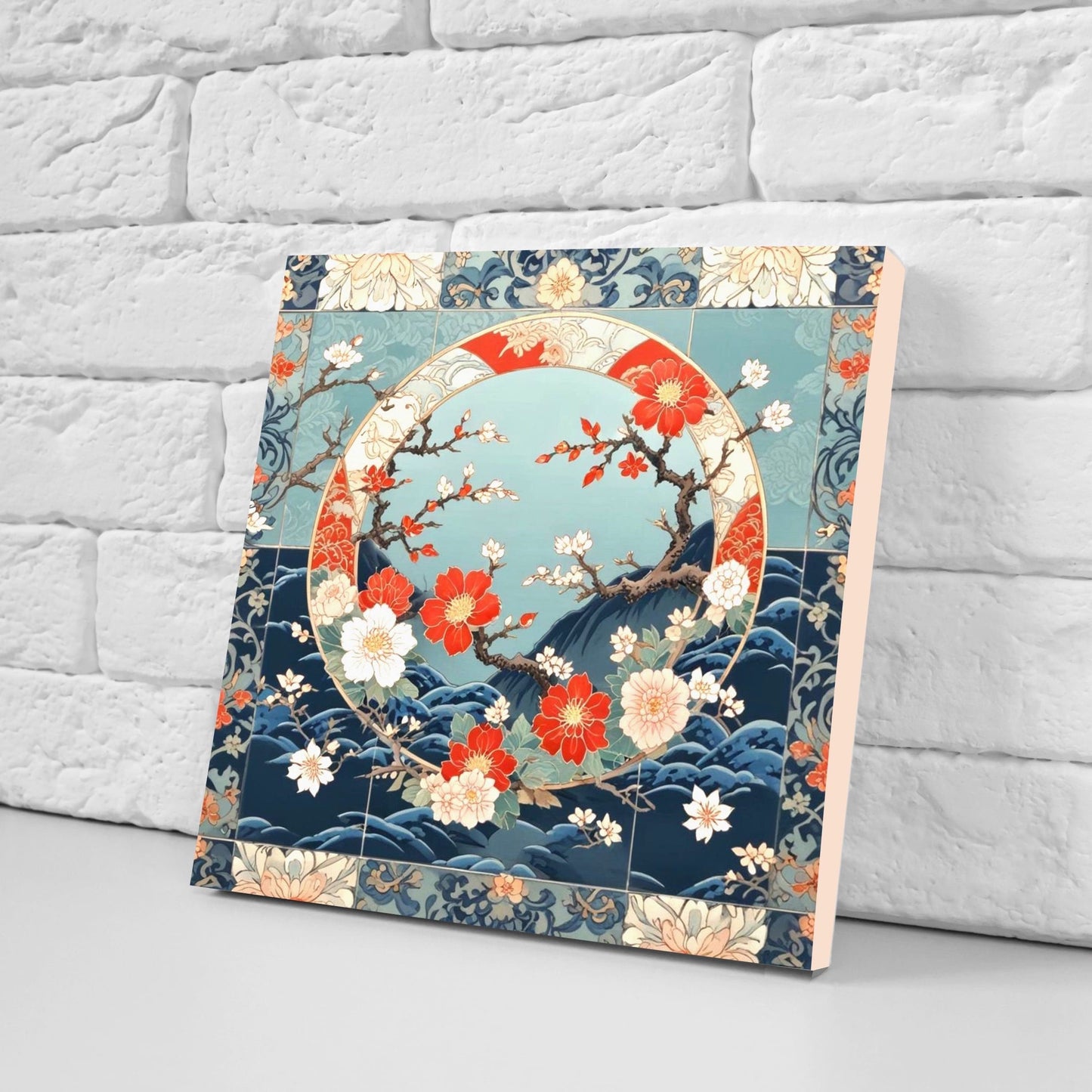 Japanese Ceramic Tiles Cherry Blossom Flower Design - Set of 2 Wall Décor Tiles - Kitchen Backsplash Tiles, Decorative Tiles, Bathroom Tiles