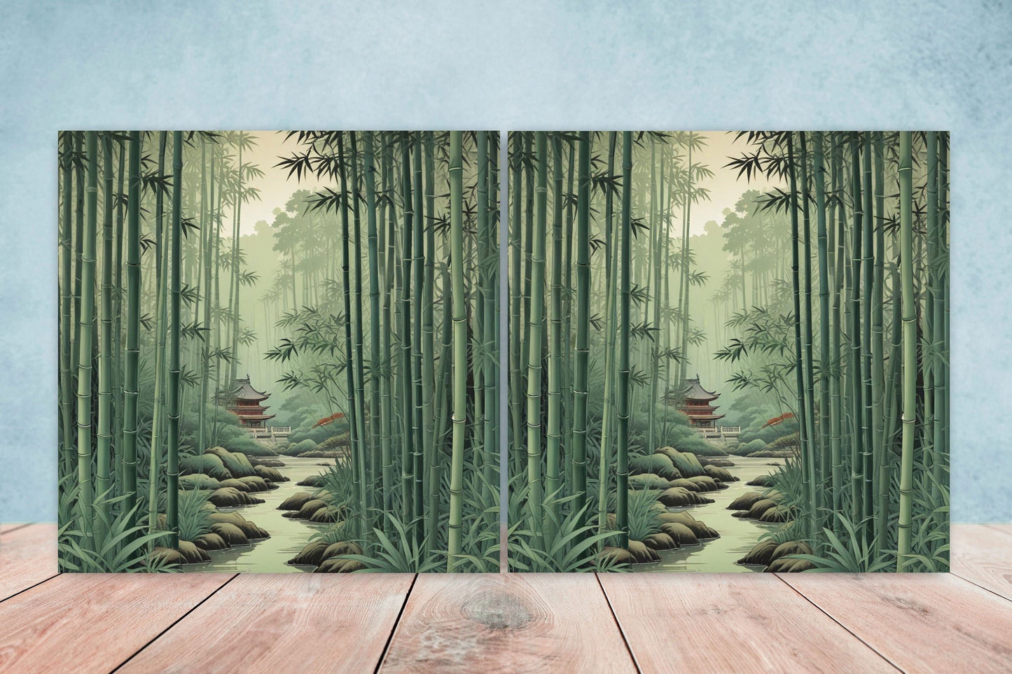 Japanese Ceramic Tiles - Japanese Pattern -Set of 2 Wall Decor Tiles -Kitchen Backsplash Tiles,Table Decorative Tiles,Bathroom, Coaster