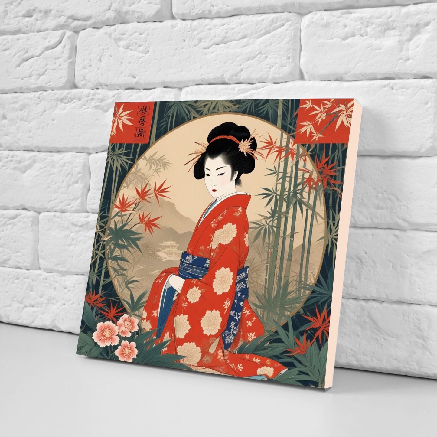 Japanese Ceramic Tiles - Japanese Geisha -Set of 2 Wall Decor Flower tiles -Kitchen Backsplash Tiles,Table Decorative Tiles,Bathroom,Coaster