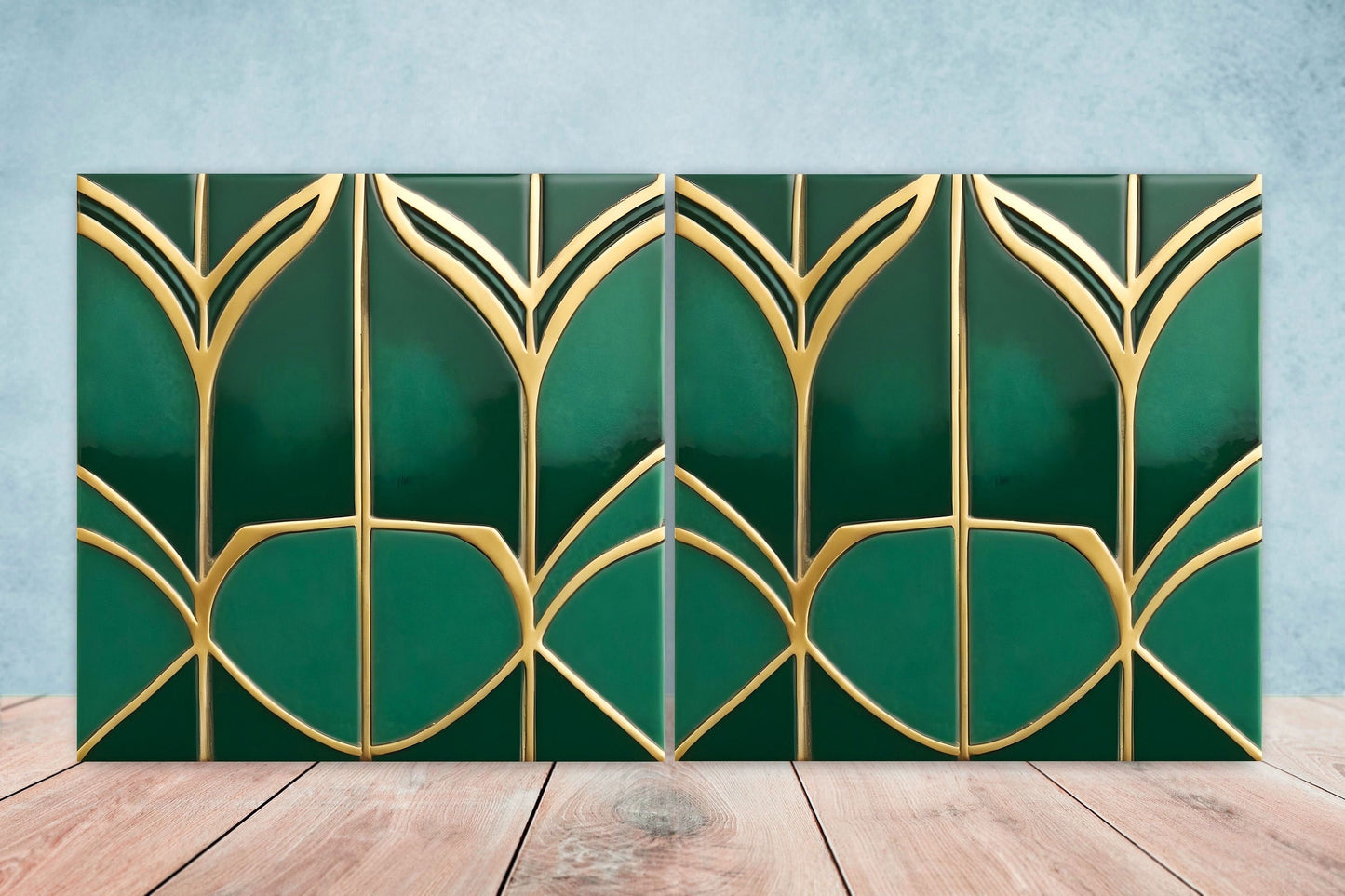 Art Deco Ceramic tiles - Set of 2 Art Deco Wall Decor Geometric Tiles - Kitchen Backsplash Tiles, Table Decorative Tiles, Bathroom Tiles