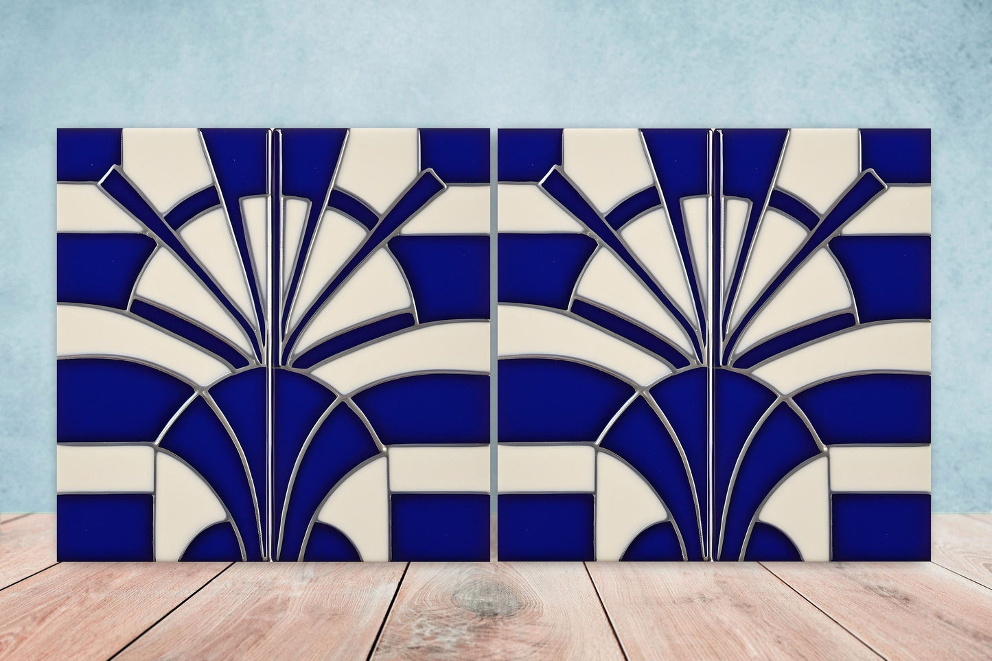 Art Deco Ceramic tiles - Set of 2 Art Deco Wall Decor Geometric Tiles - Kitchen Backsplash Tiles, Table Decorative Tiles, Bathroom Tiles