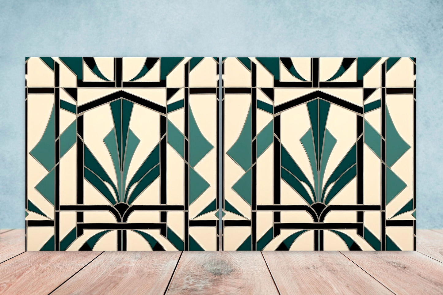 Art Deco Ceramic tiles - Set of 2 Art Deco Wall Decor Geometric Tiles - Kitchen Backsplash Tiles, Table Decorative Tiles, Bathroom Tiles