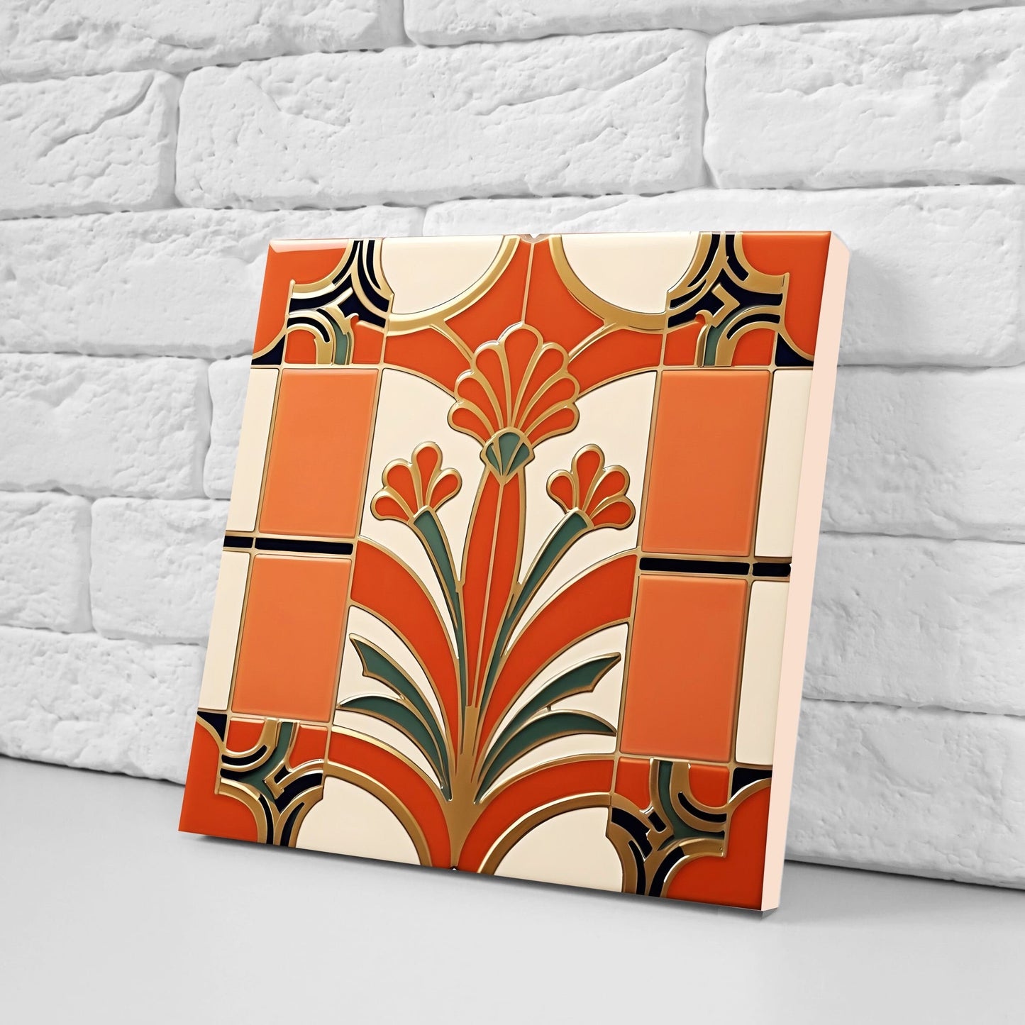Art Deco Ceramic tiles - Set of 2 Art Deco Wall Decor Geometric Tiles - Kitchen Backsplash Tiles, Table Decorative Tiles, Bathroom Tiles