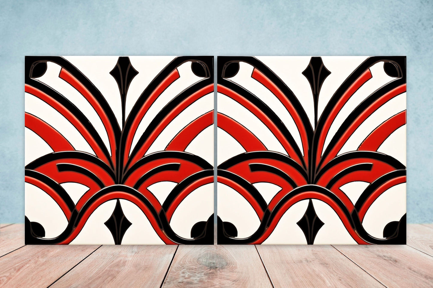Art Deco Ceramic tiles - Set of 2 Art Deco Wall Decor Geometric Tiles - Kitchen Backsplash Tiles, Table Decorative Tiles, Bathroom Tiles