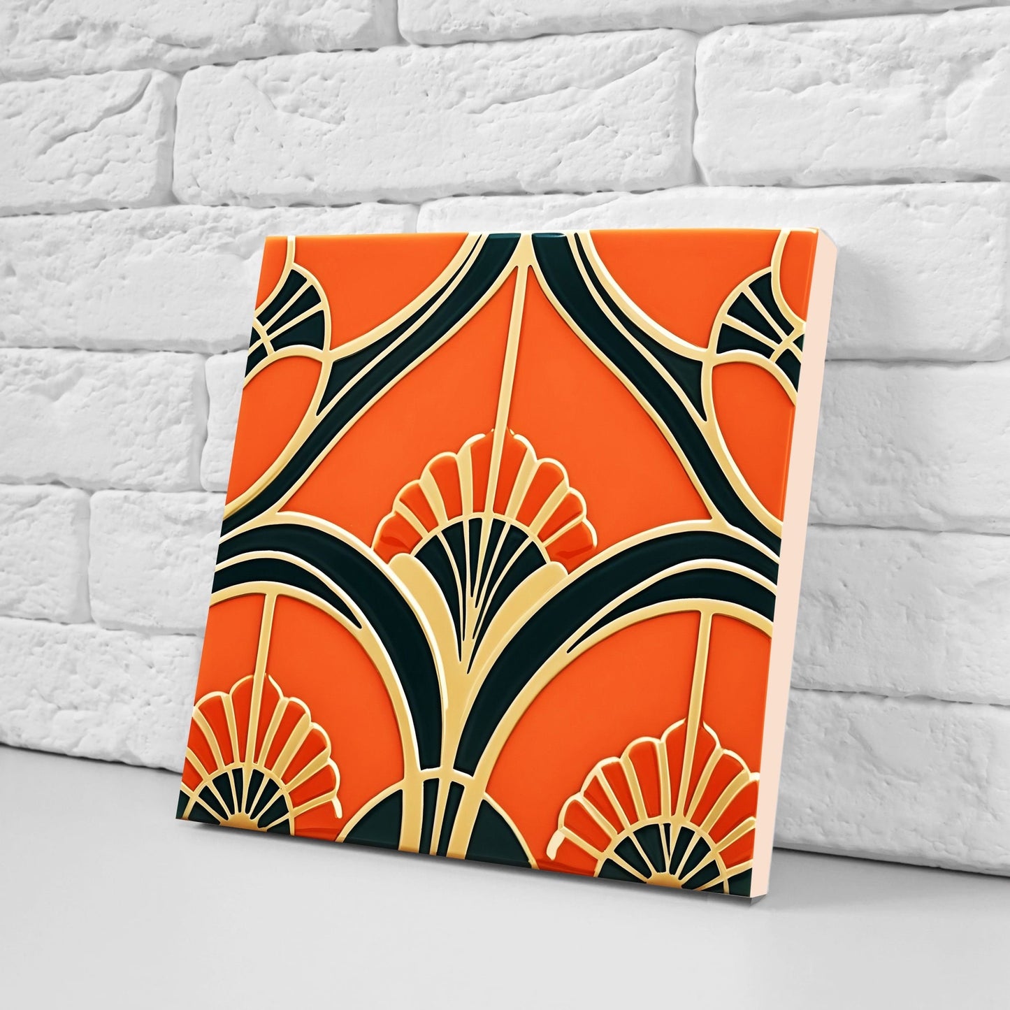 Art Deco Ceramic tiles - Set of 2 Art Deco Wall Decor Geometric Tiles - Kitchen Backsplash Tiles, Table Decorative Tiles, Bathroom Tiles