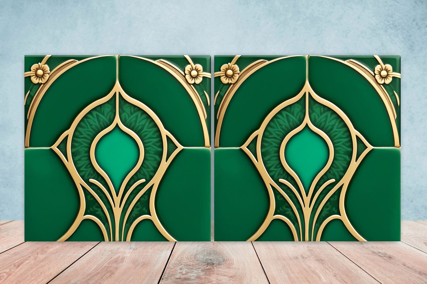 Art Deco Ceramic tiles - Set of 2 Art Deco Wall Decor Geometric Tiles - Kitchen Backsplash Tiles, Table Decorative Tiles, Bathroom Tiles