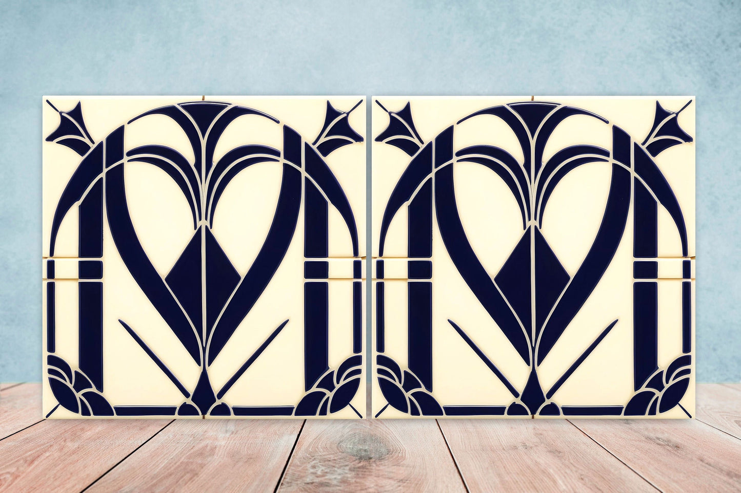Art Deco Ceramic tiles - Set of 2 Art Deco Wall Decor Geometric Tiles - Kitchen Backsplash Tiles, Table Decorative Tiles, Bathroom Tiles