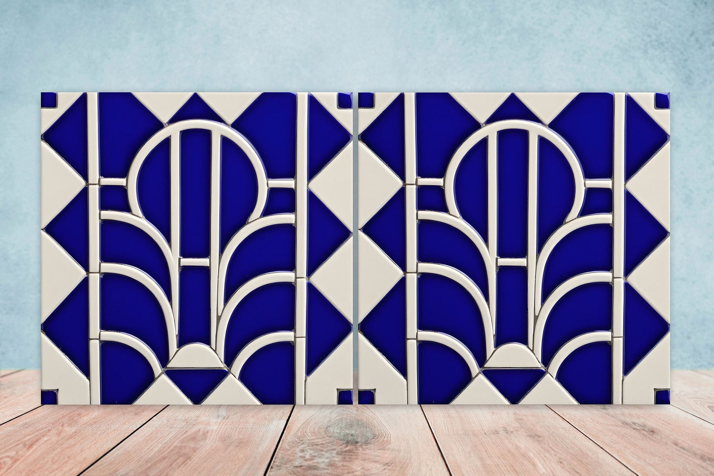 Art Deco Ceramic tiles - Set of 2 Art Deco Wall Decor Geometric Tiles - Kitchen Backsplash Tiles, Table Decorative Tiles, Bathroom Tiles