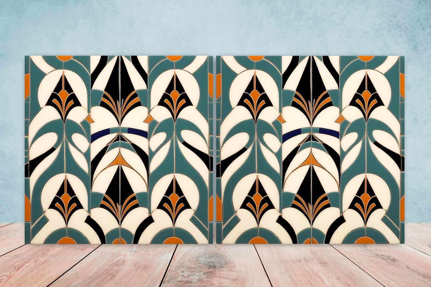 Art Deco Ceramic tiles - Set of 2 Art Deco Wall Decor Geometric Tiles - Kitchen Backsplash Tiles, Table Decorative Tiles, Bathroom Tiles