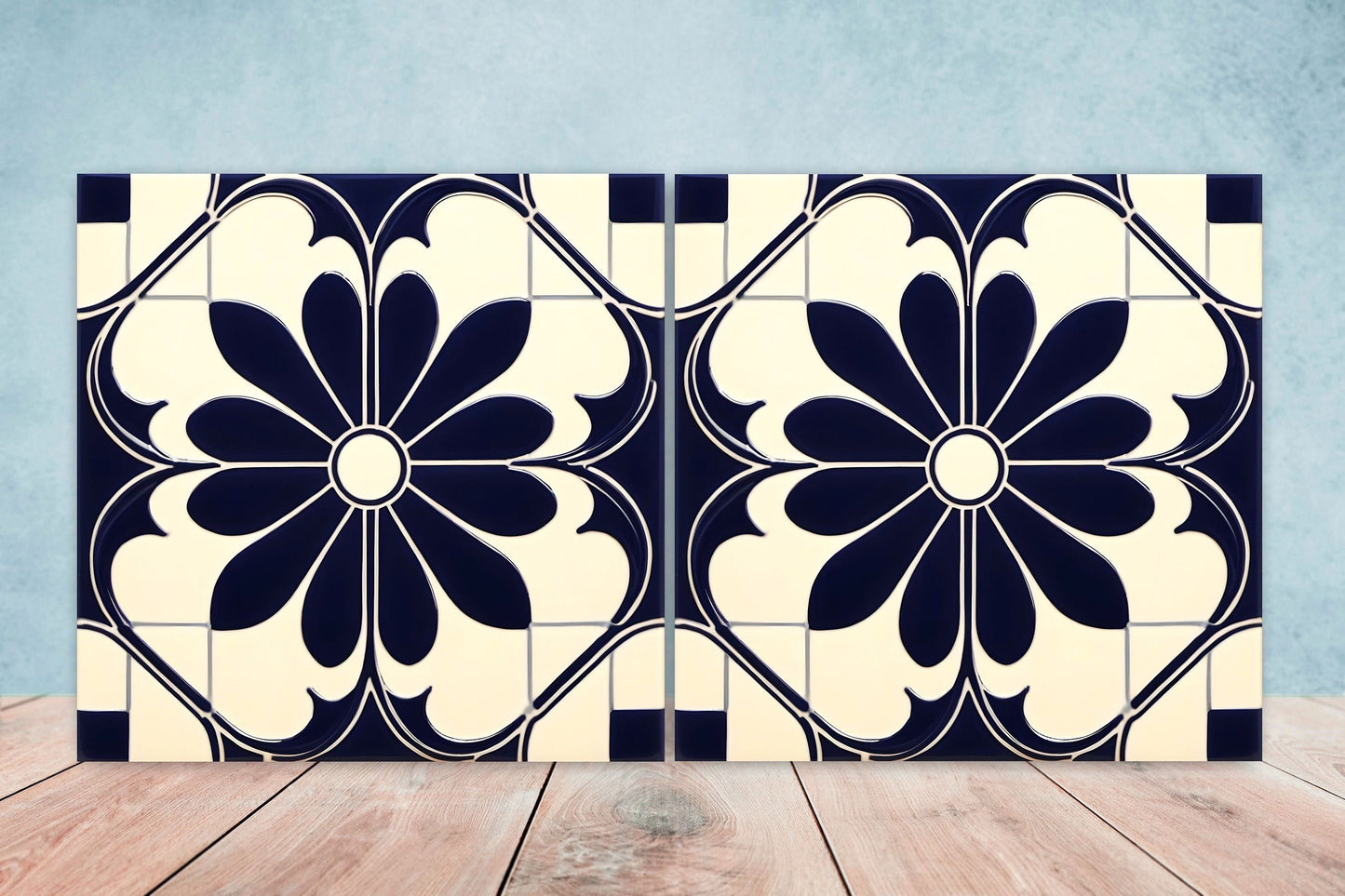 Art Deco Ceramic tiles - Set of 2 Art Deco Wall Decor Flower Tiles - Kitchen Backsplash Tiles, Table Decorative Tiles, Bathroom Tiles