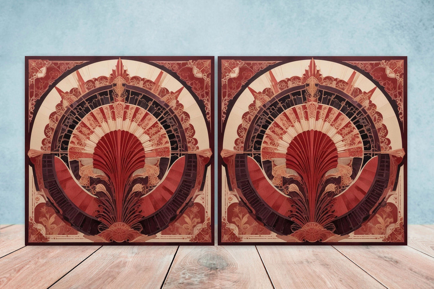 Art Deco Ceramic tiles - Set of 2 Art Deco Wall Decor Geometric Tiles - Kitchen Backsplash Tiles, Table Decorative Tiles, Bathroom Tiles