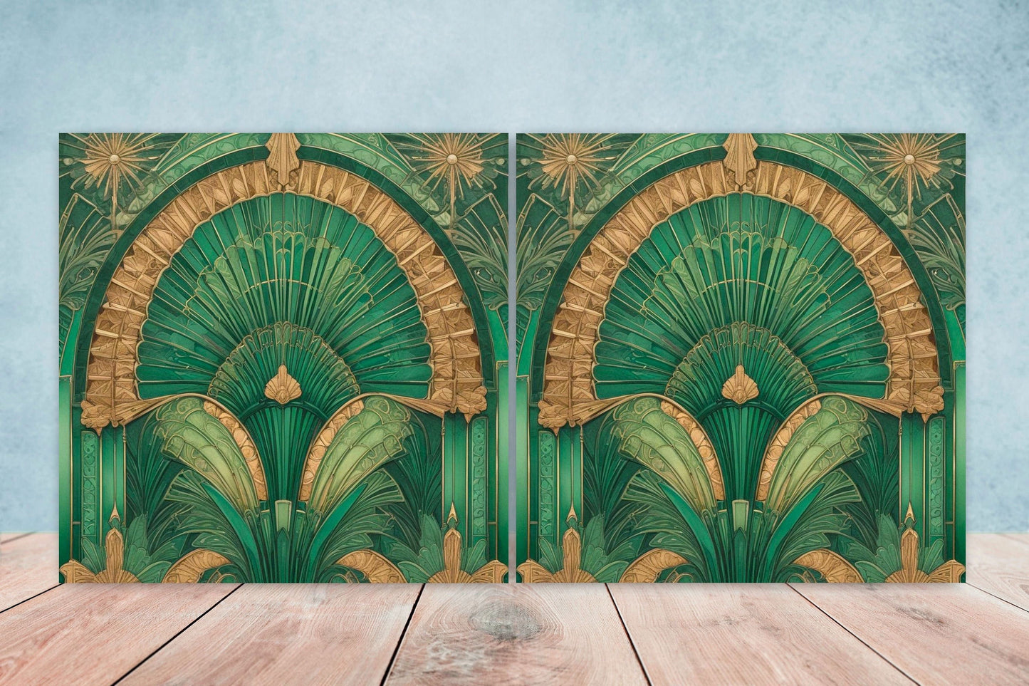 Art Deco Ceramic tiles - Set of 2 Art Deco Wall Decor Geometric Tiles - Kitchen Backsplash Tiles, Table Decorative Tiles, Bathroom Tiles