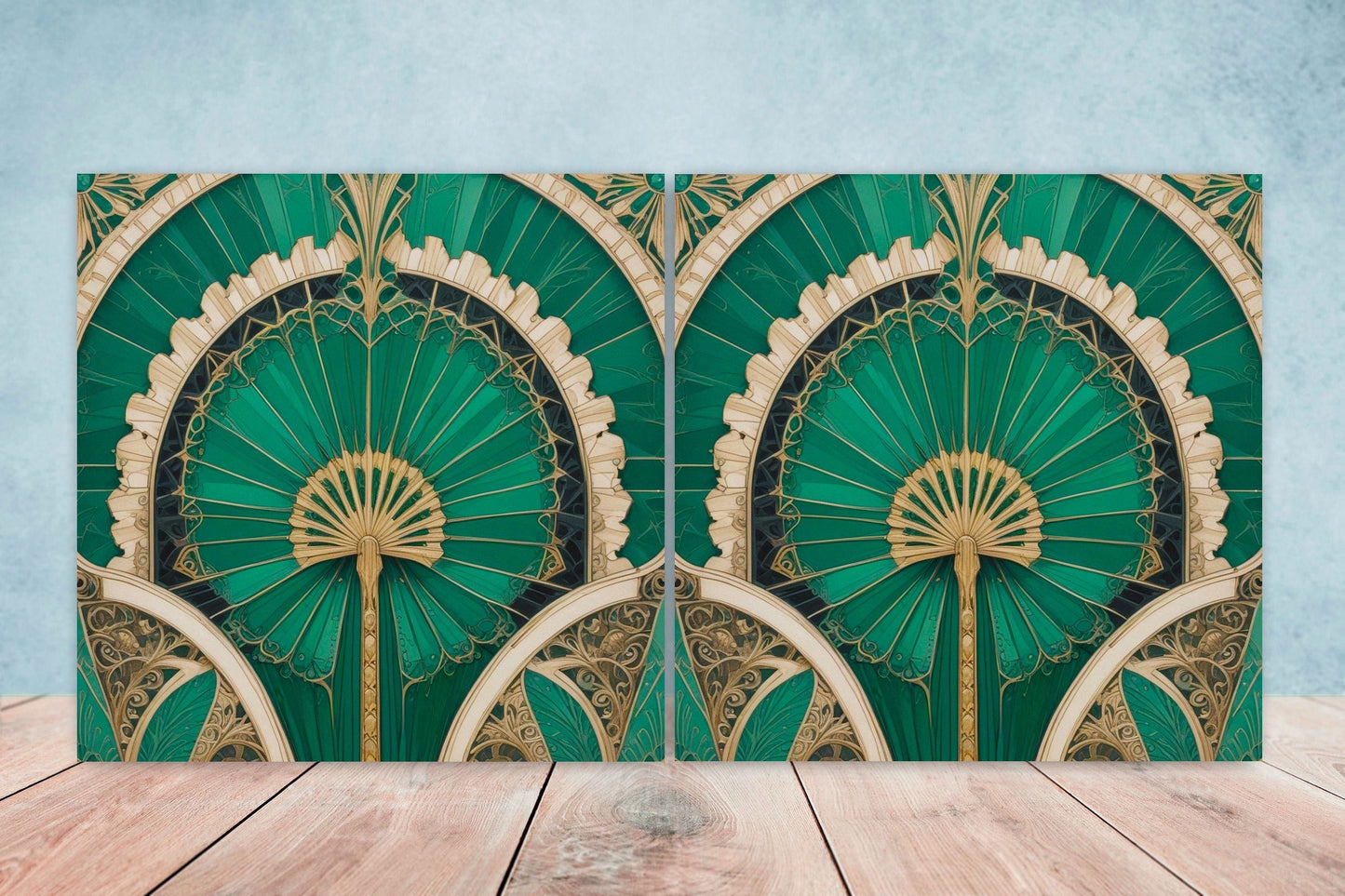 Art Deco Ceramic tiles - Set of 2 Art Deco Wall Decor Geometric Tiles - Kitchen Backsplash Tiles, Table Decorative Tiles, Bathroom Tiles