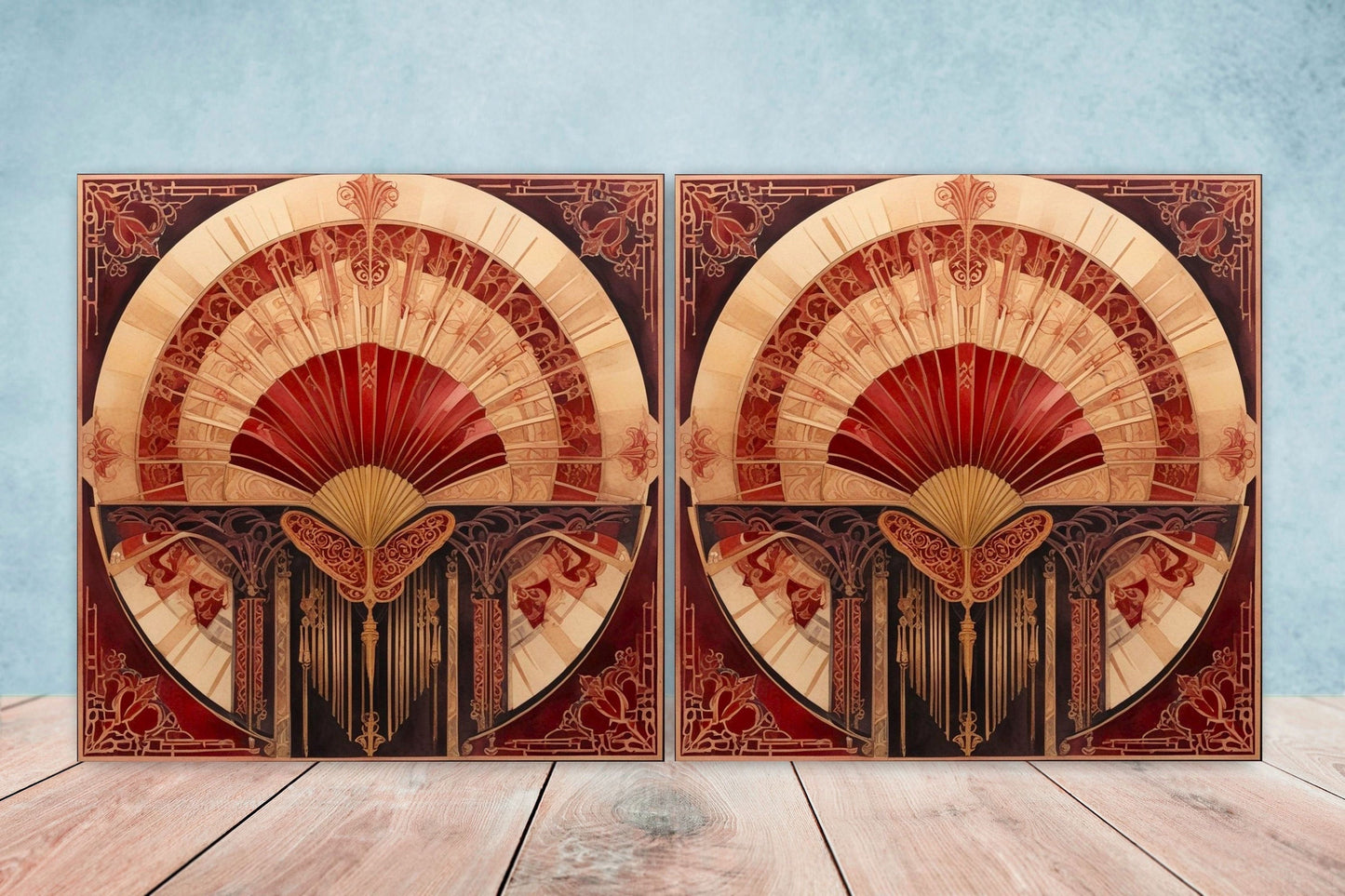 Art Deco Ceramic tiles - Set of 2 Art Deco Wall Decor Geometric Tiles - Kitchen Backsplash Tiles, Table Decorative Tiles, Bathroom Tiles