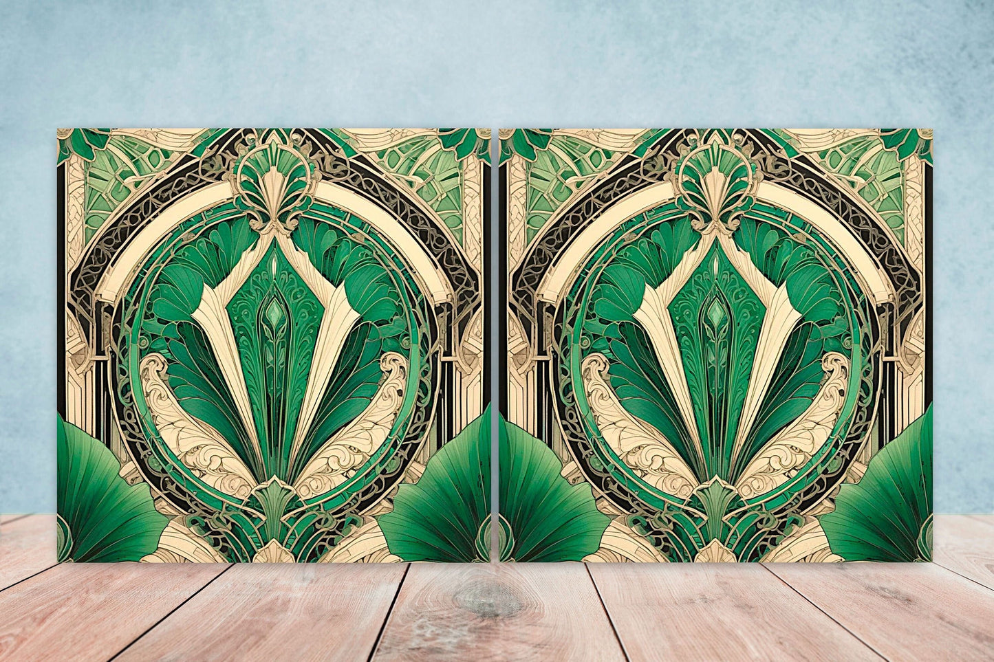 Art Deco Ceramic tiles - Set of 2 Art Deco Wall Decor Geometric Tiles - Kitchen Backsplash Tiles, Table Decorative Tiles, Bathroom Tiles