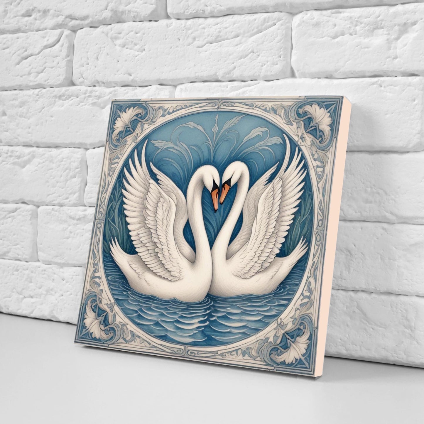 Art Nouveau Swan Ceramic tiles - Set of 2 Art Nouveau Bird Wall Decor Tiles, Bird Tiles, Swan Art - Kitchen Backsplash Tiles, Bathroom Tiles