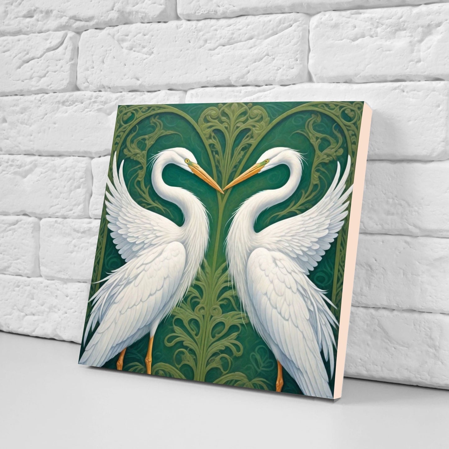 Art Nouveau Heron Ceramic tiles -Set of 2 Art Nouveau Bird Wall Decor Tiles, Bird Tiles, Bird Art - Kitchen Backsplash Tiles, Bathroom Tiles