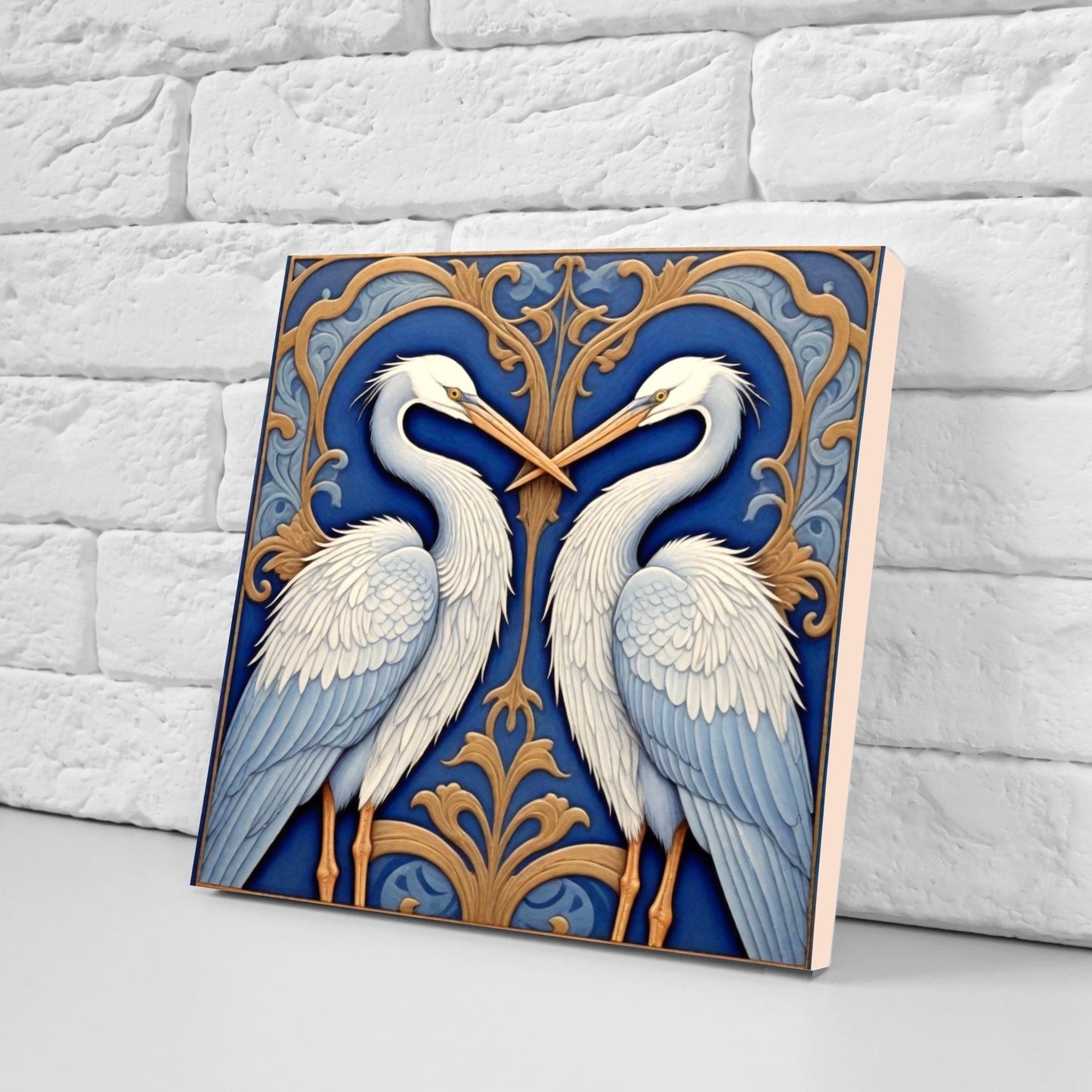 Art Nouveau Heron Ceramic tiles -Set of 2 Art Nouveau Bird Wall Decor Tiles, Bird Tiles, Bird Art - Kitchen Backsplash Tiles, Bathroom Tiles