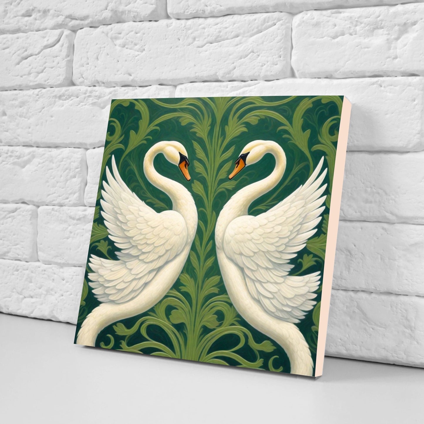 Art Nouveau Swan Ceramic tiles - Set of 2 Art Nouveau Bird Wall Decor Tiles, Bird Tiles, Swan Art - Kitchen Backsplash Tiles, Bathroom Tiles