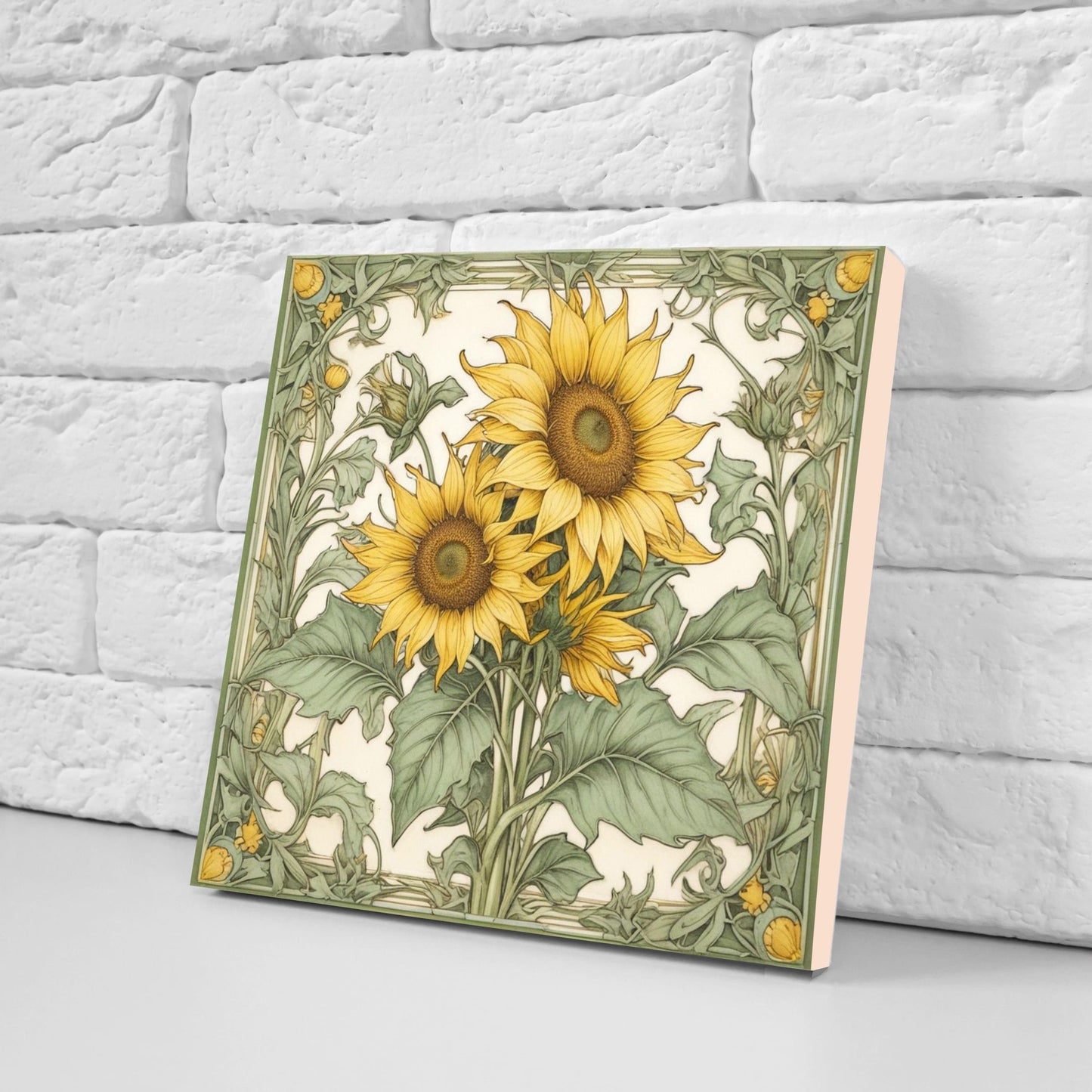 Art Nouveau Flower Ceramic Tiles - Set of 2 Art Nouveau Wall Decor Tiles - Kitchen Backsplash Tiles, Table Decorative Tiles, Bathroom Tiles