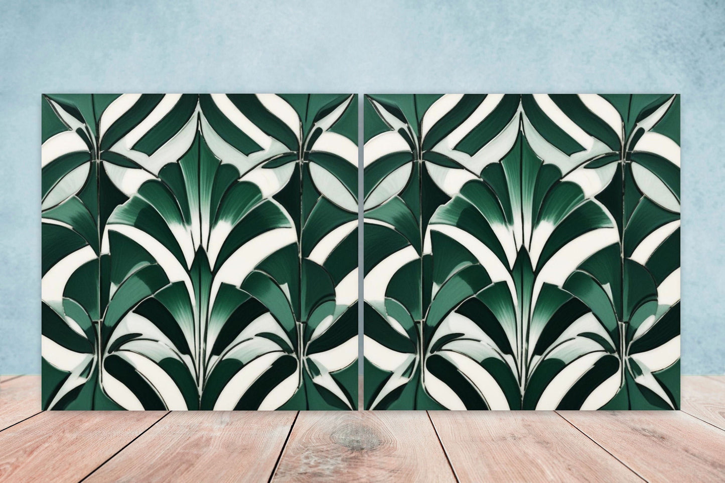 Art Deco Ceramic tiles - Set of 2 Art Deco Wall Decor Geometric Tiles - Kitchen Backsplash Tiles, Table Decorative Tiles, Bathroom Tiles