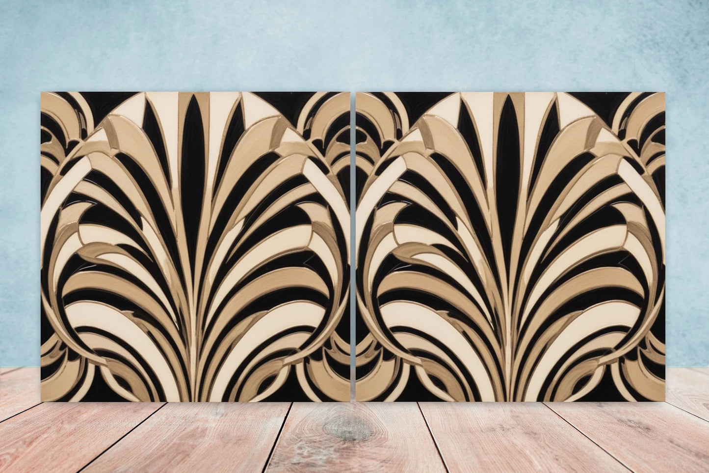 Art Deco Ceramic tiles - Set of 2 Art Deco Wall Decor Geometric Tiles - Kitchen Backsplash Tiles, Table Decorative Tiles, Bathroom Tiles