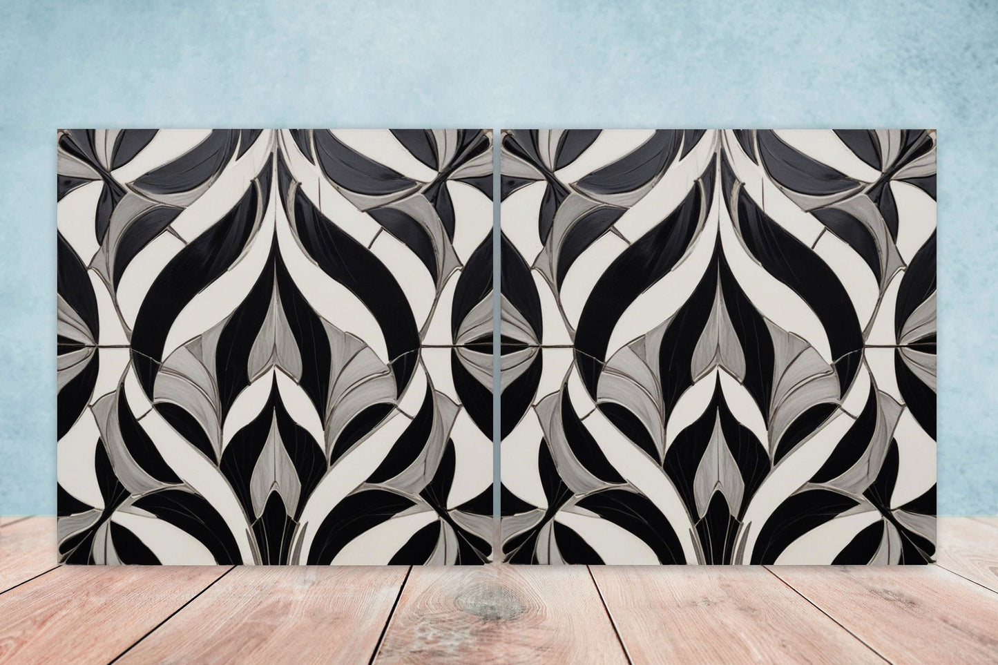 Art Deco Ceramic tiles - Set of 2 Art Deco Wall Decor Geometric Tiles - Kitchen Backsplash Tiles, Table Decorative Tiles, Bathroom Tiles