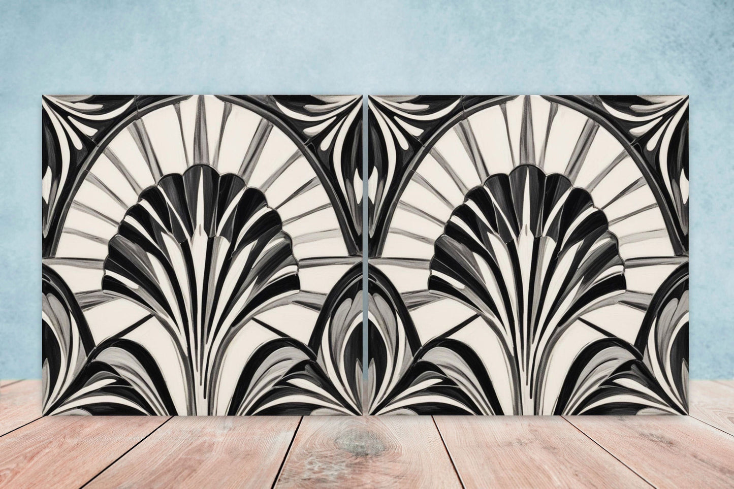 Art Deco Ceramic tiles - Set of 2 Art Deco Wall Decor Geometric Tiles - Kitchen Backsplash Tiles, Table Decorative Tiles, Bathroom Tiles