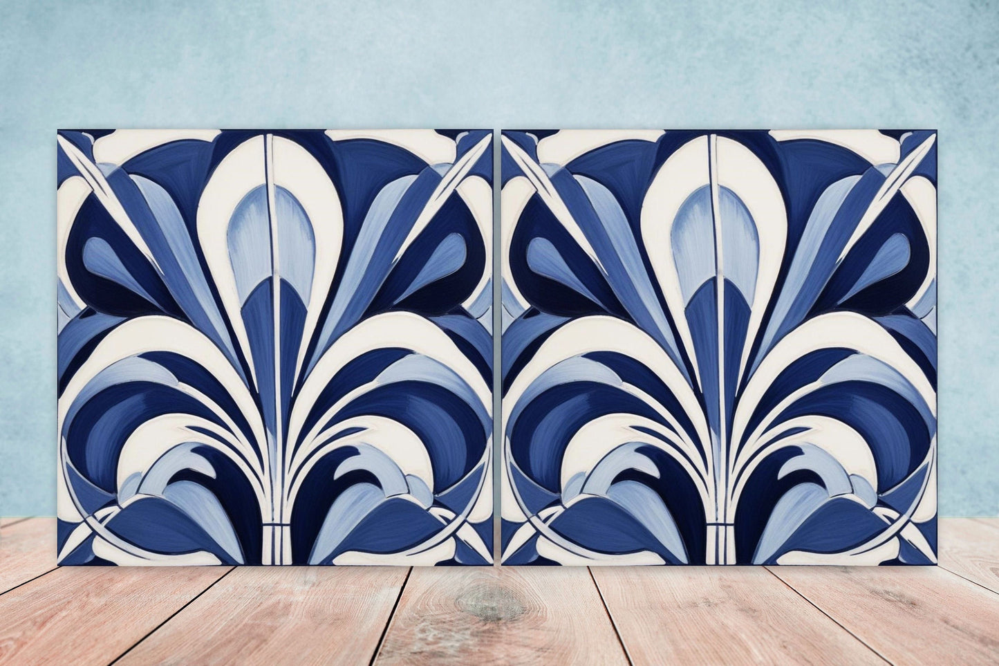 Art Deco Ceramic tiles - Set of 2 Art Deco Wall Decor Geometric Tiles - Kitchen Backsplash Tiles, Table Decorative Tiles, Bathroom Tiles