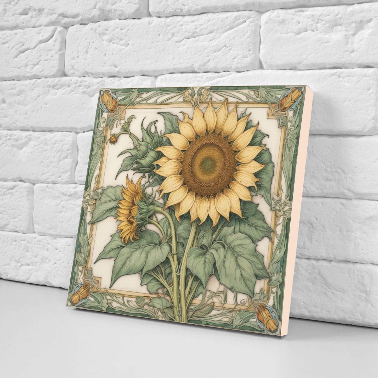 Art Nouveau Flower Ceramic Tiles - Set of 2 Art Nouveau Wall Decor Tiles - Kitchen Backsplash Tiles, Table Decorative Tiles, Bathroom Tiles