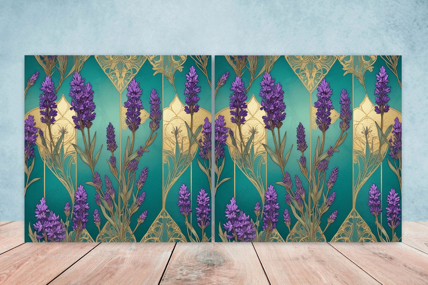 Art Nouveau Flower Ceramic Tiles - Set of 2 Art Nouveau Wall Decor Tiles - Kitchen Backsplash Tiles, Table Decorative Tiles, Bathroom Tiles