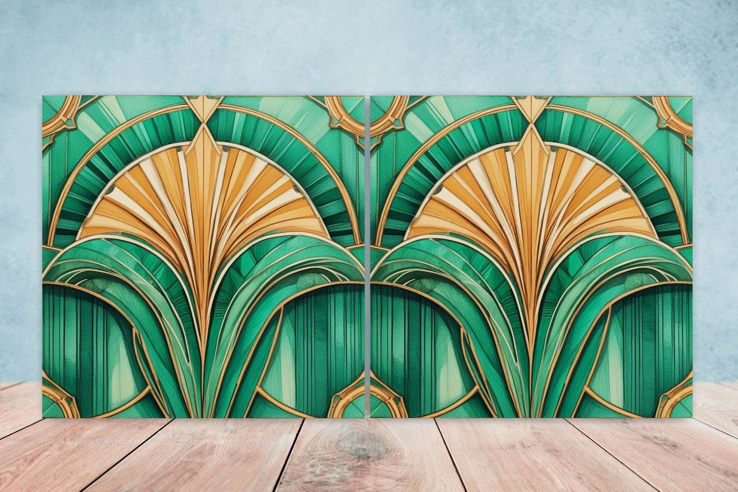 Art Deco Ceramic tiles - Set of 2 Art Deco Wall Decor Geometric Tiles - Kitchen Backsplash Tiles, Table Decorative Tiles, Bathroom Tiles