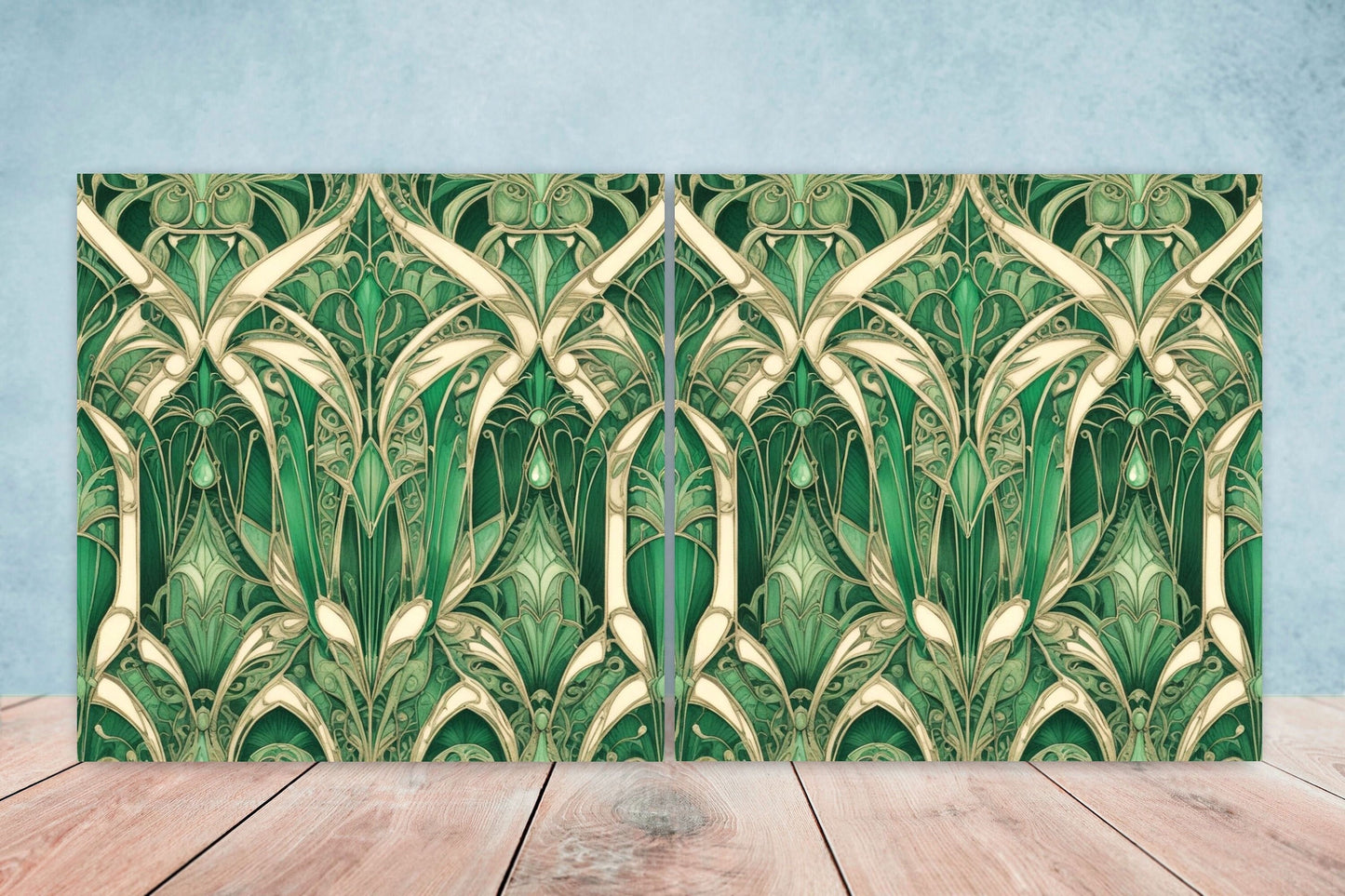 Art Deco Ceramic tiles - Set of 2 Art Deco Wall Decor Geometric Tiles - Kitchen Backsplash Tiles, Table Decorative Tiles, Bathroom Tiles