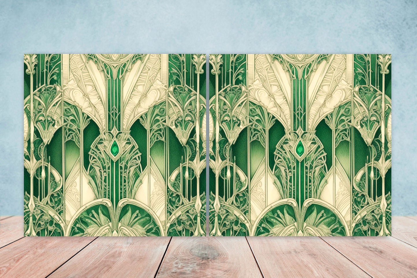 Art Deco Ceramic tiles - Set of 2 Art Deco Wall Decor Geometric Tiles - Kitchen Backsplash Tiles, Table Decorative Tiles, Bathroom Tiles