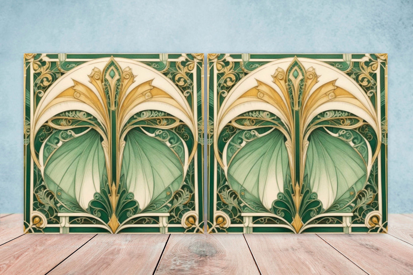 Art Deco Ceramic tiles - Set of 2 Art Deco Wall Decor Geometric Tiles - Kitchen Backsplash Tiles, Table Decorative Tiles, Bathroom Tiles
