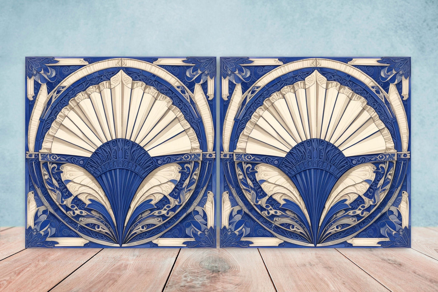Art Deco Ceramic tiles - Set of 2 Art Deco Wall Decor Geometric Tiles - Kitchen Backsplash Tiles, Table Decorative Tiles, Bathroom Tiles
