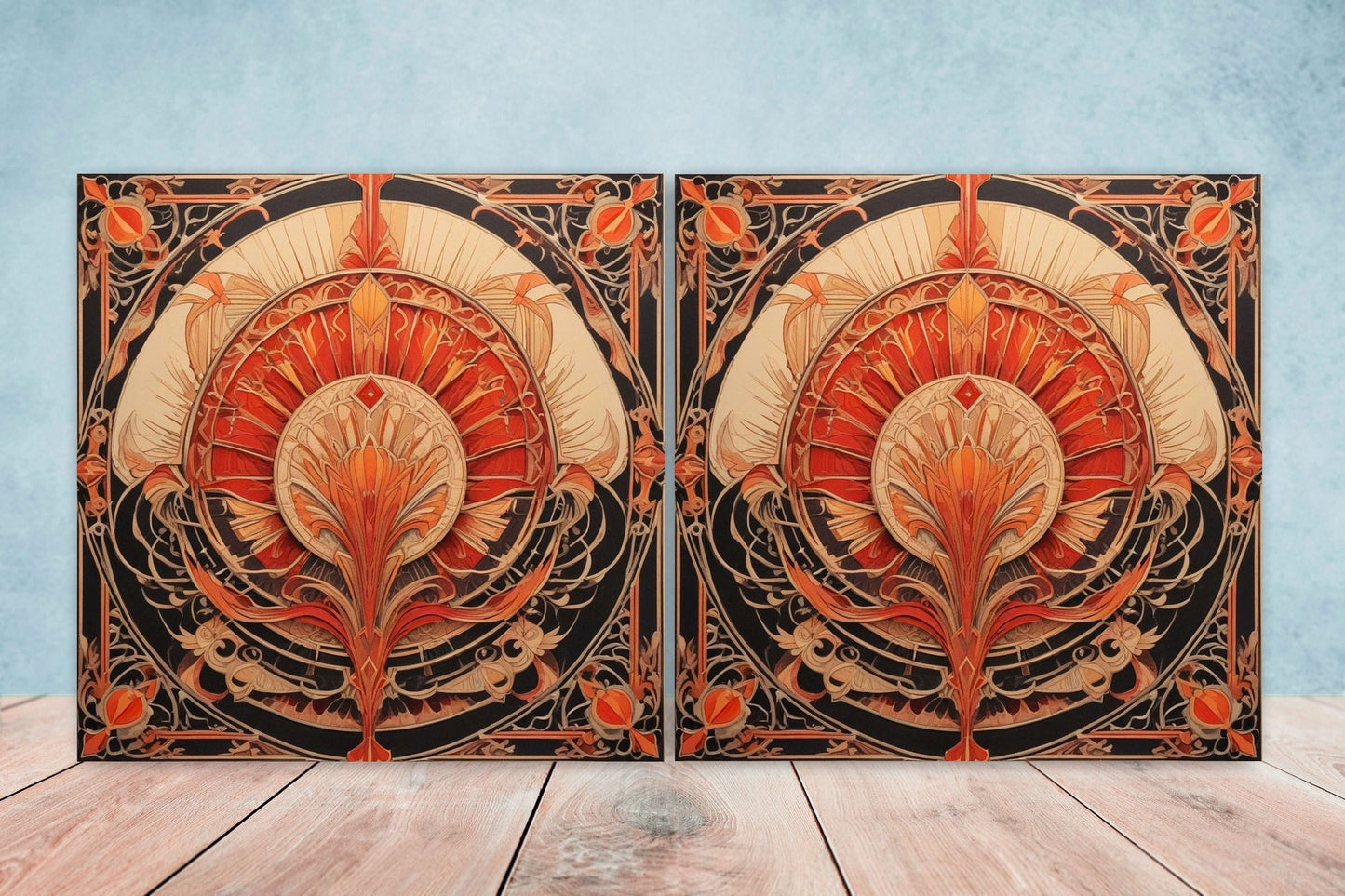 Art Deco Ceramic tiles - Set of 2 Art Deco Wall Decor Geometric Tiles - Kitchen Backsplash Tiles, Table Decorative Tiles, Bathroom Tiles
